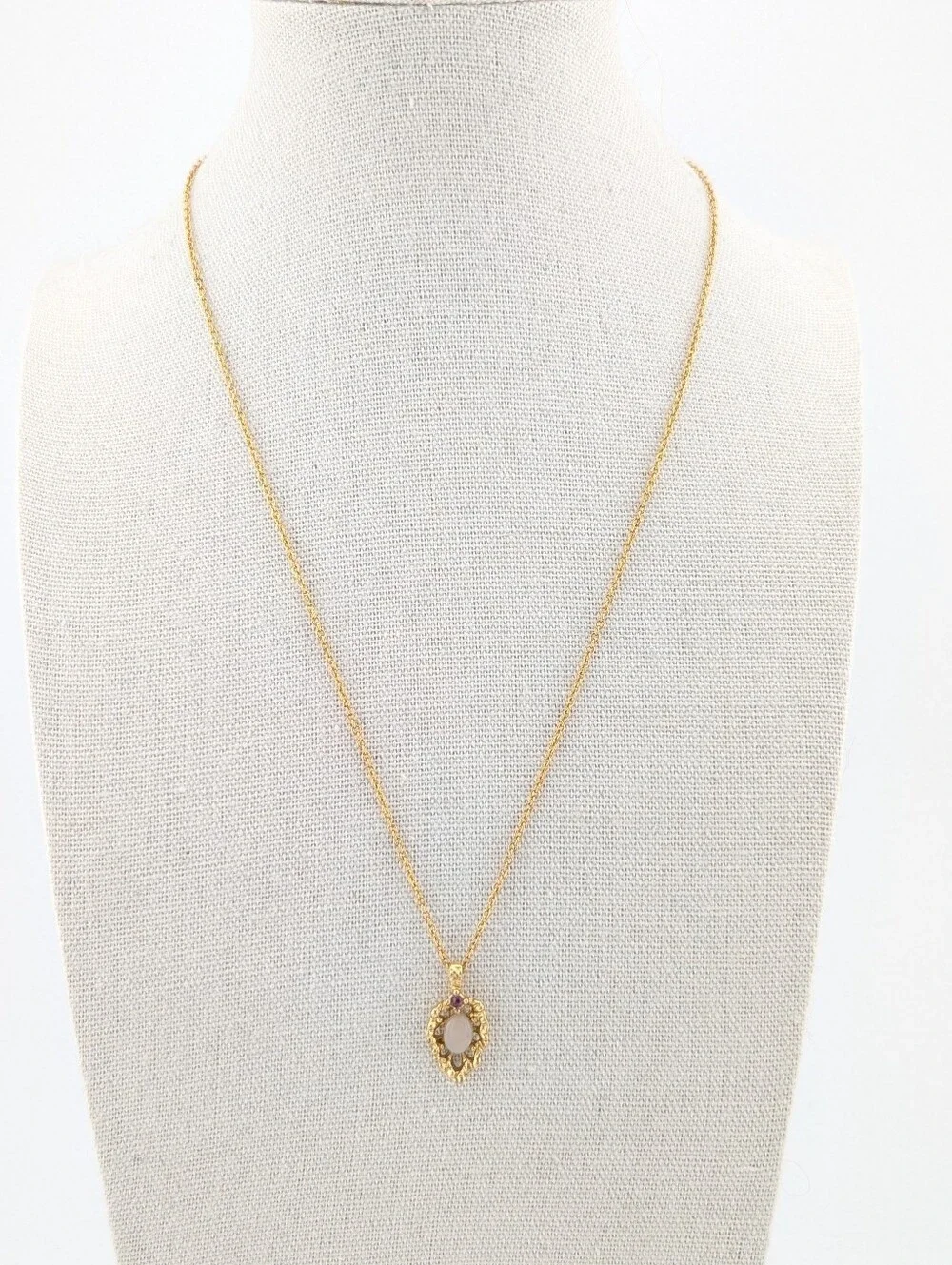 Vintage Opal & Ruby Gold Necklace - Van Doren - Dainty Classic Estate Jewelry